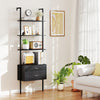 6-tier black ladder bookcase with 2 drawers, ideal for organizing books and decor in living room or office.