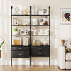 6-tier black ladder bookcase with 2 drawers, featuring open shelves for books and decor, perfect for living room or.