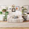 Elegant black 6-tier metal plant stand with butterfly design, showcasing various potted plants in a stylish living.