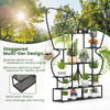 6-tier black metal plant stand with butterfly design, featuring mesh shelves and hooks for versatile plant display.