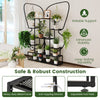 6-tier black metal plant stand with butterfly design, featuring adjustable foot pads and anti-toppling devices for.