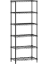 6-tier black metal storage shelving unit with adjustable shelves and V-shaped wire rack, ideal for kitchen or garage.