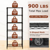 6-tier black metal storage shelving unit with V-shaped mesh, 900 lbs capacity, ideal for garage and pantry organization.