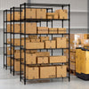 6-tier black metal storage shelving unit with V-shaped wire racks, ideal for garage or home organization.