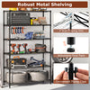 6-tier black metal storage shelving unit with V-shaped wire racks, adjustable shelves, and anti-tipping kits for garage.