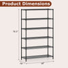 6-tier black metal storage shelving unit with adjustable shelves, measuring 78.5” x 48” x 18”, ideal for garage or home.