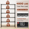 6-tier black metal storage shelving unit with adjustable shelves, supporting 800 lbs per shelf for versatile utility.