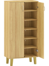 6-tier wooden shoe cabinet in oak with removable shelves, soft close hinges, and user-friendly handles for organized.