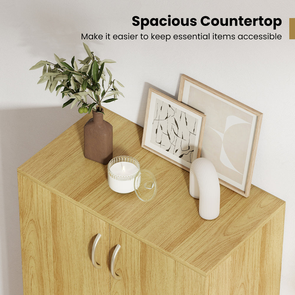 Spacious countertop of the 6-tier wooden shoe cabinet in oak, ideal for keeping daily essentials accessible.