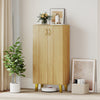 Modern 6-tier oak shoe cabinet with doors, removable shelves, and spacious countertop for organized storage in any room.