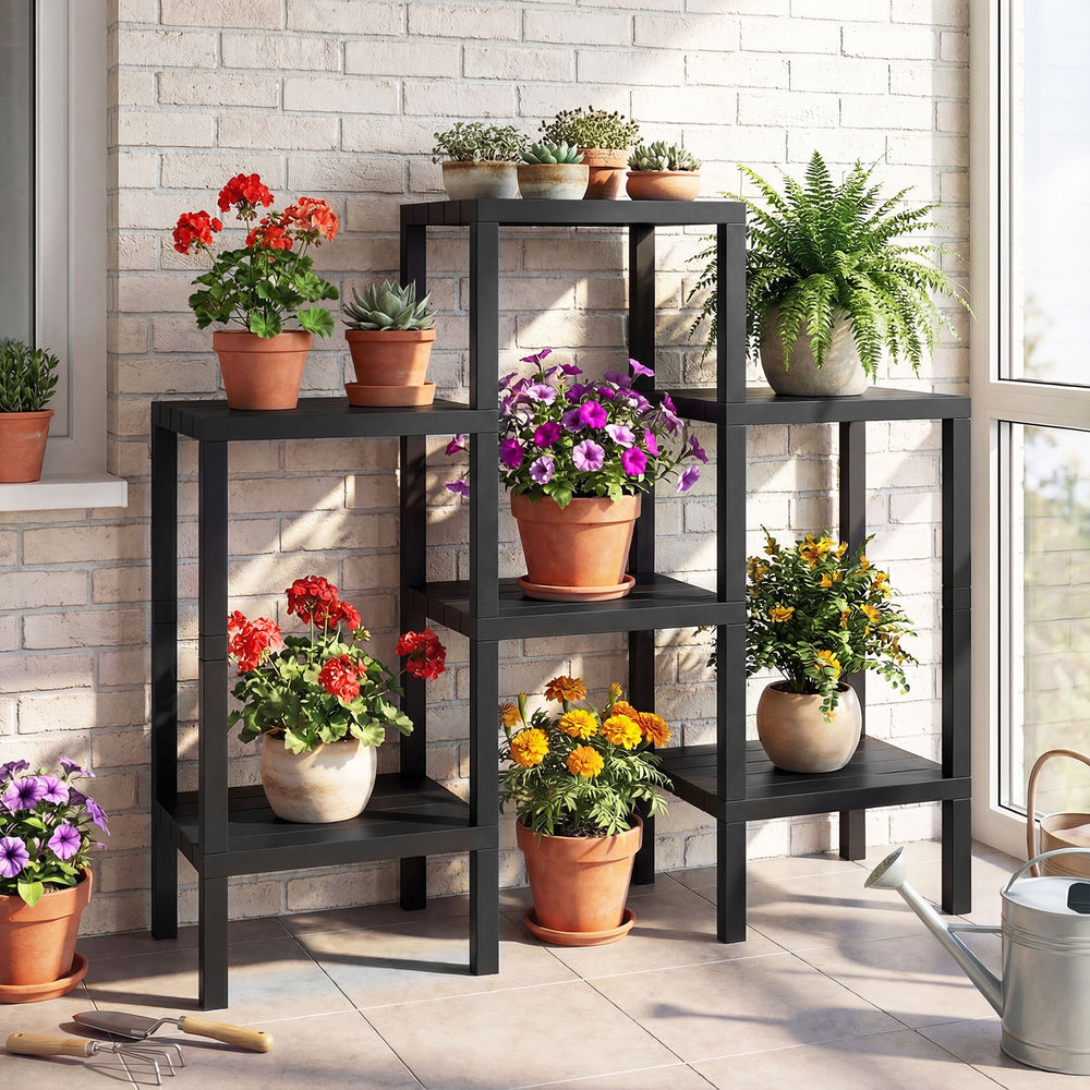6-Tier Plastic Modular Storage Shelves for Living Room and Kitchen-Black - Gallery View 1 of 10