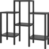 Modular 6-tier black plastic storage shelves with open design, suitable for living room or kitchen organization.