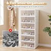6-tier shoe organizer in white with clear doors, providing storage for up to 12 pairs of shoes in any entryway or closet.