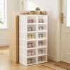 6-tier shoe organizer set in white with clear doors for 12 pairs, ideal for entryway or closet storage.