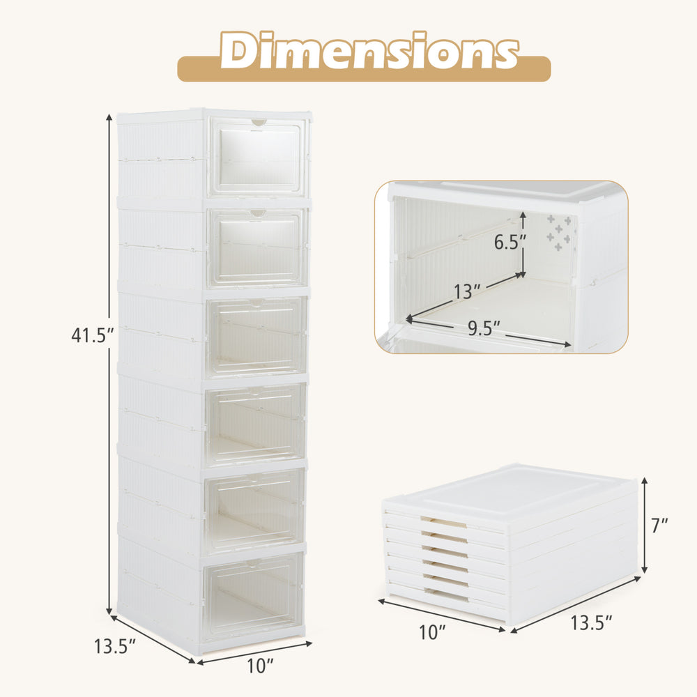 6-tier white shoe organizer set of 2 with clear doors, designed for 12 pairs, ideal for entryway or closet storage.