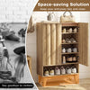 6-tier shoe storage organizer in oak with fluted doors, featuring removable shelves for a tidy entryway solution.