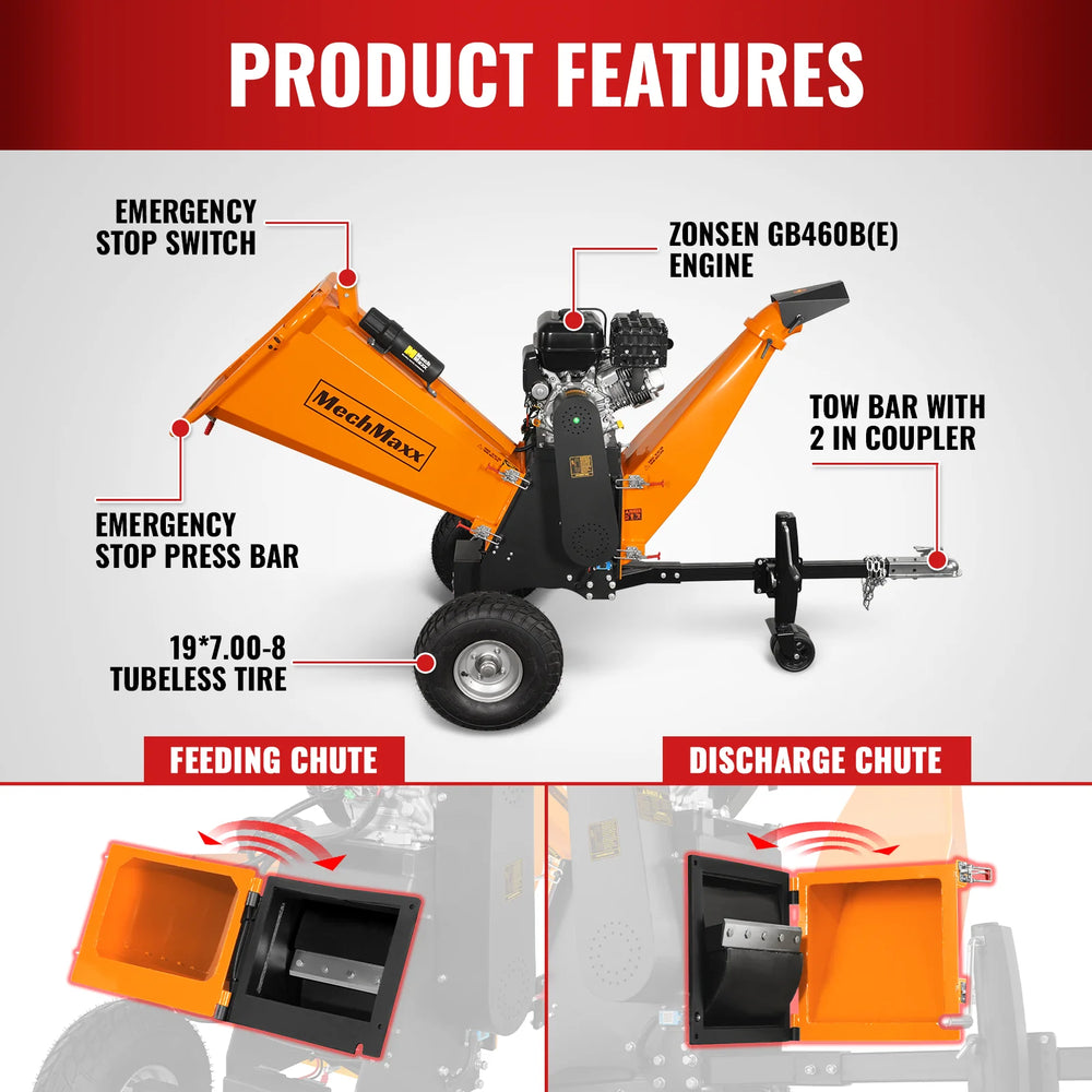 6 inch E-start ZONSEN 420cc 13.4hp Gasoline Engine Powered Drum Wood Chipper ,  P4206