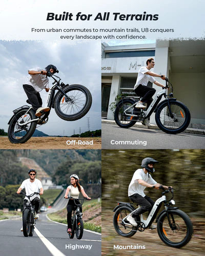 isinwheel U8 Ultra Electric Bike All-Terrain 1500W 28 MPH 105 Mile Range 48V New