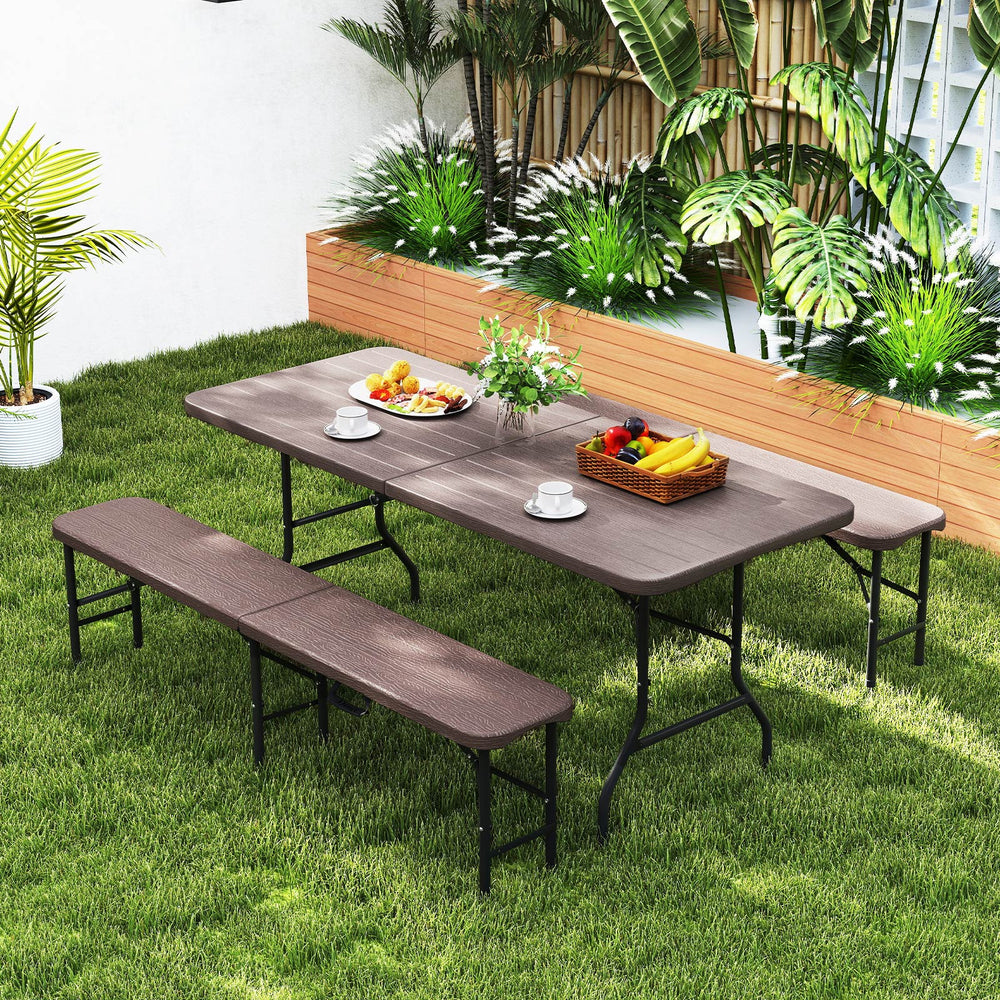 6 Feet Folding HDPE Bench with 1320 LBS Capacity and Handle Lock-Brown - Gallery View 1 of 10