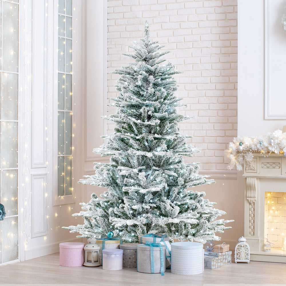 6 Feet Snow Flocked Artificial Christmas Tree with Cool White LED Lights - Gallery View 1 of 10