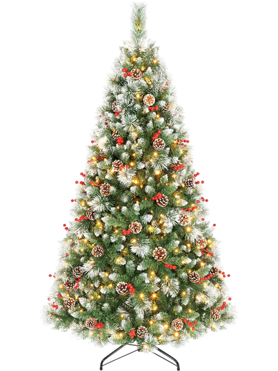 Costway 7/6' Artificial Frosted Christmas Tree Pine Cones 93289224 New