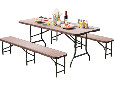 Costway 6' Plastic Folding Bench 1320 lbs Capacity Handle Brown 96318527 New