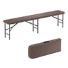 6 ft folding bench in brown with rattan-like texture, 1320 lbs capacity, ideal for picnics and outdoor events.