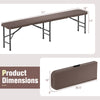 6 ft plastic folding bench with rattan-like texture, brown color, and dimensions for easy outdoor use and storage.