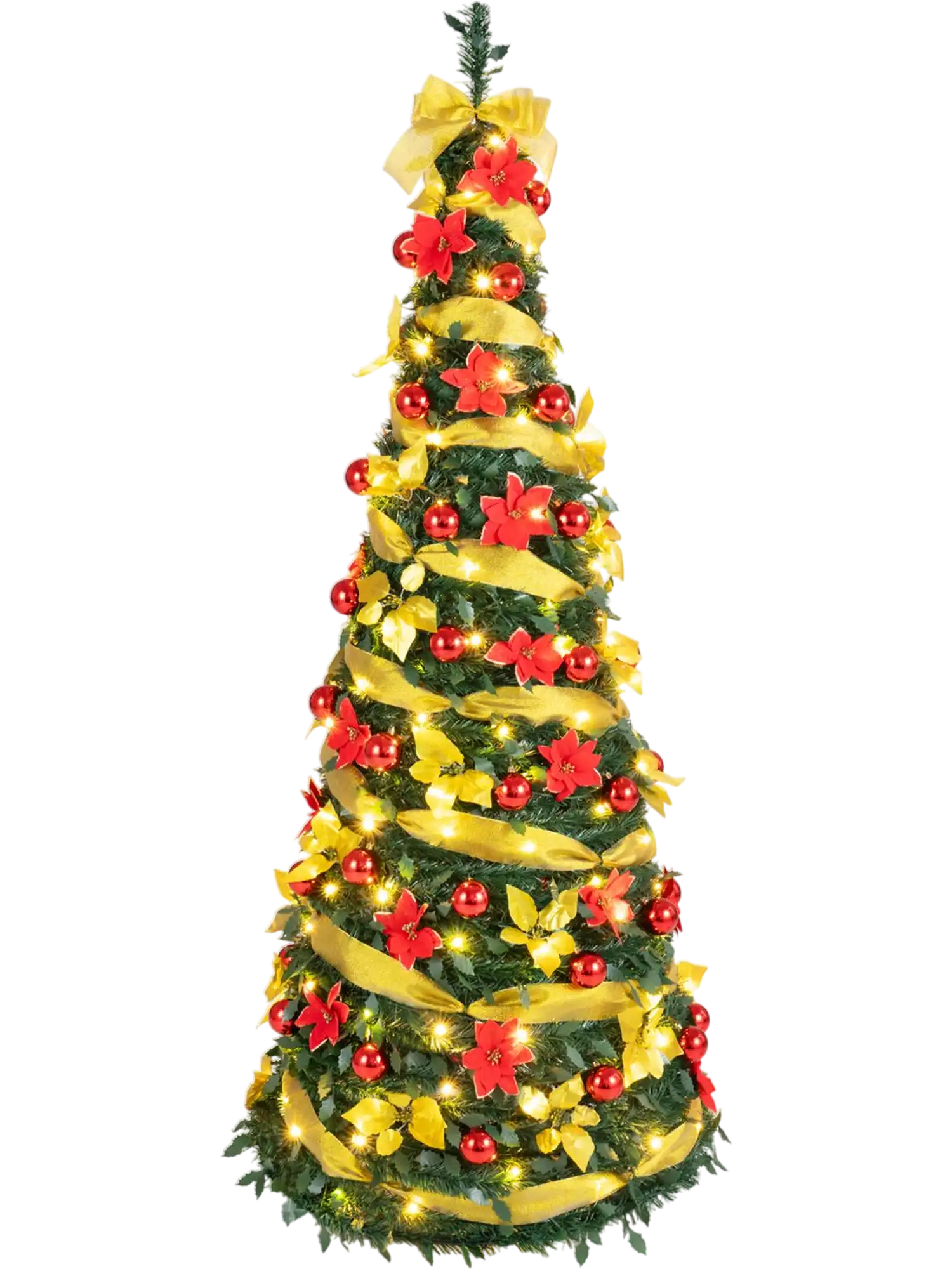 Costway 6/7' Pop Up Christmas Tree 8 Lighting Modes Satin Ribbon 50/65 Ornaments 87154956 New