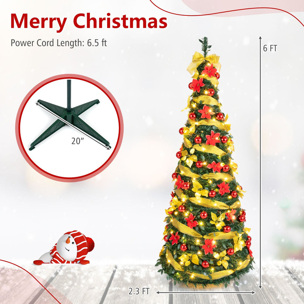 Pop-up Christmas tree with 150 pre-lit LED lights, 8 lighting modes, and vibrant decorations for festive celebrations.