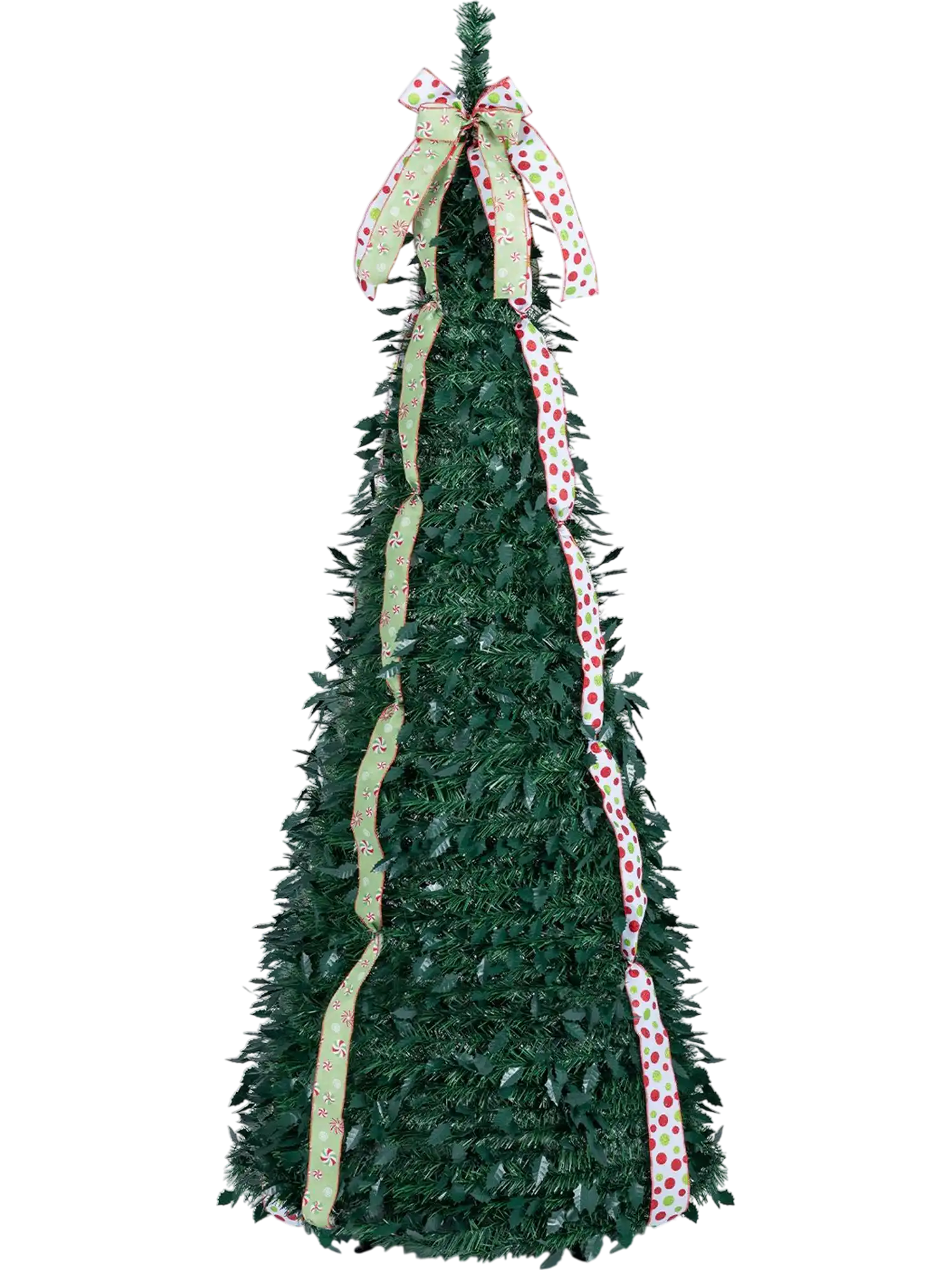 Costway 6/7' Pop Up Christmas Tree w/ PVC Holly Leaves Satin Ribbons Bow 30166120 New