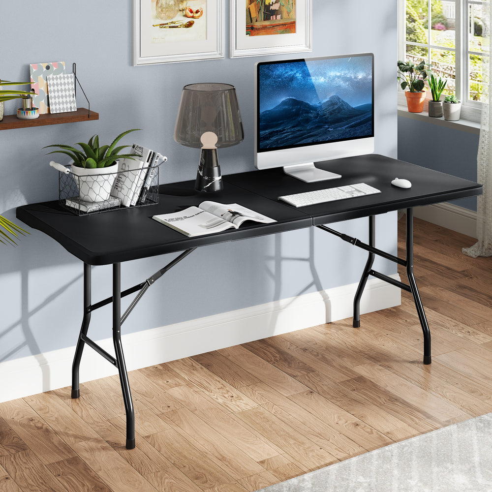6 ft Portable Folding Table 350 LBS Fold-in-Half Table with HDPE Tabletop-Black - Gallery View 1 of 10