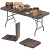 6 ft portable folding table with rattan-like HDPE tabletop, ideal for outdoor use, featuring a safe lock mechanism.