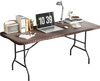 6 ft portable folding table with rattan-like HDPE tabletop, ideal for picnics and indoor use, featuring a safe lock.