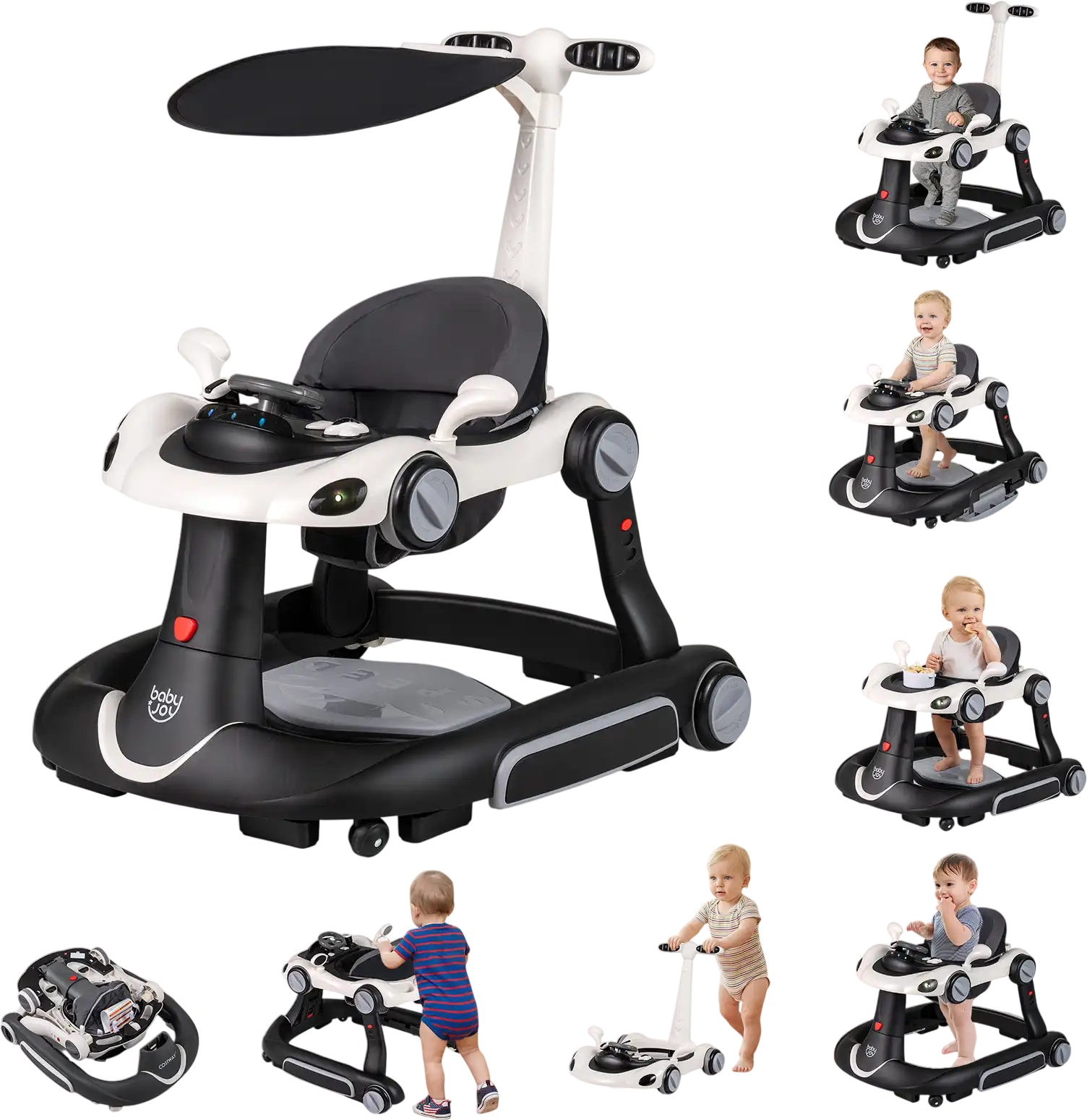 Costway 6-in-1 Baby Walker Activity Center Bouncer Rocker w/ Canopy Music 53201048 New