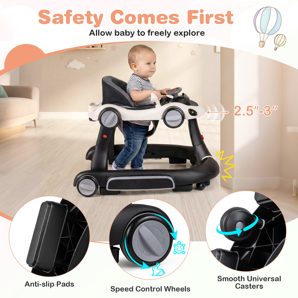 6-in-1 baby walker in trolley mode with removable canopy, adjustable height, and speed control wheels for safe.