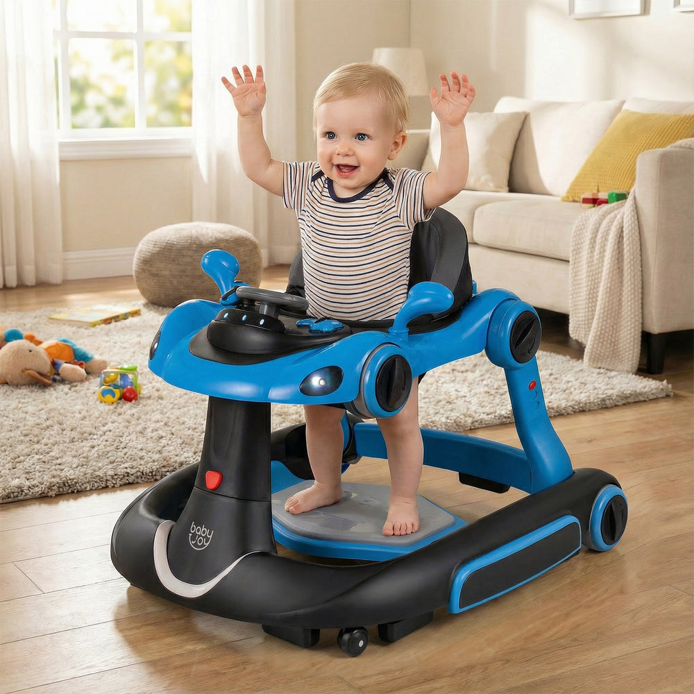 6-in-1 Baby Walker with Canopy Portable Activity Center Bouncer Rocker Combo with Music-Blue - Gallery View 1 of 11