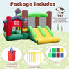 Inflatable bounce house with double slides, bright colors, and safety mesh, perfect for kids' outdoor fun.