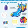 Inflatable kids water park featuring a slide, ball pit, and water cannon, perfect for outdoor summer fun.
