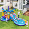 Interactive 6-in-1 inflatable kids water park showcasing the charming princess castle design with vibrant colors for.