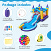 6-in-1 inflatable kids water park with slide, water cannon, ball pit, and 735W blower for outdoor summer fun.