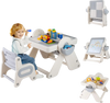 Multi-activity children table and chair set in gray and white, featuring adjustable height and storage for creative.