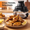 6-in-1 Portable Glass Air Fryer with dual containers, cooking crispy wings with 95% less oil for healthier meals.