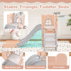 Toddler slide with basketball hoop, featuring a stable triangle structure and wide waiting area for safe play.