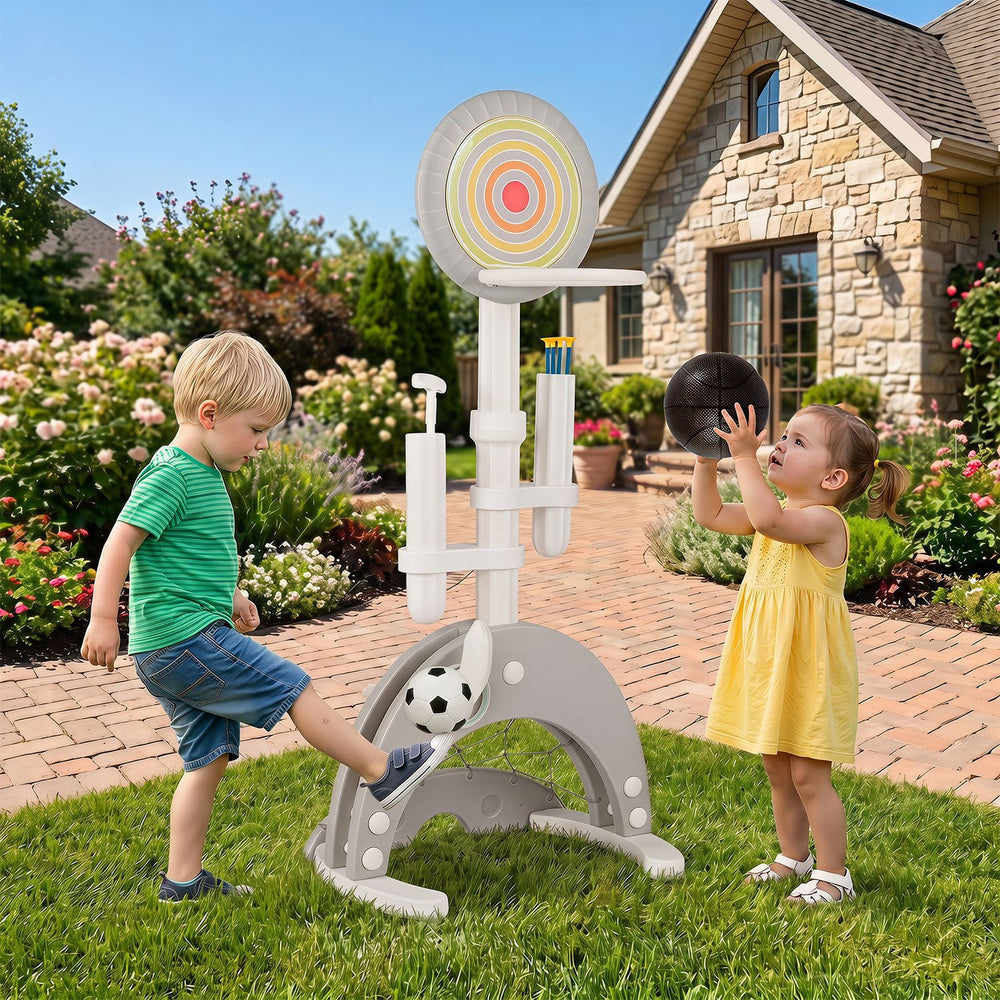 6-in-1 Toddler Basketball Hoop with 8 Adjustable Height for Indoor Outdoor 3+ Years-Gray - Gallery View 1 of 10