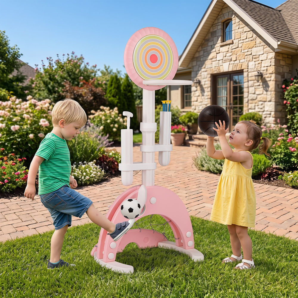 6-in-1 Toddler Basketball Hoop with 8 Adjustable Height for Indoor Outdoor 3+ Years-Pink - Gallery View 1 of 10