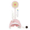 6-in-1 toddler basketball hoop in pink features adjustable height and multiple sports options for indoor and outdoor play.