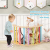 Kids climbing arch playset with removable cushion, serving as a storage corner for toys and dolls in a colorful design.