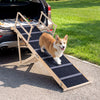 Foldable dog ramp with 6 adjustable heights, designed for easy access to high beds or couches.