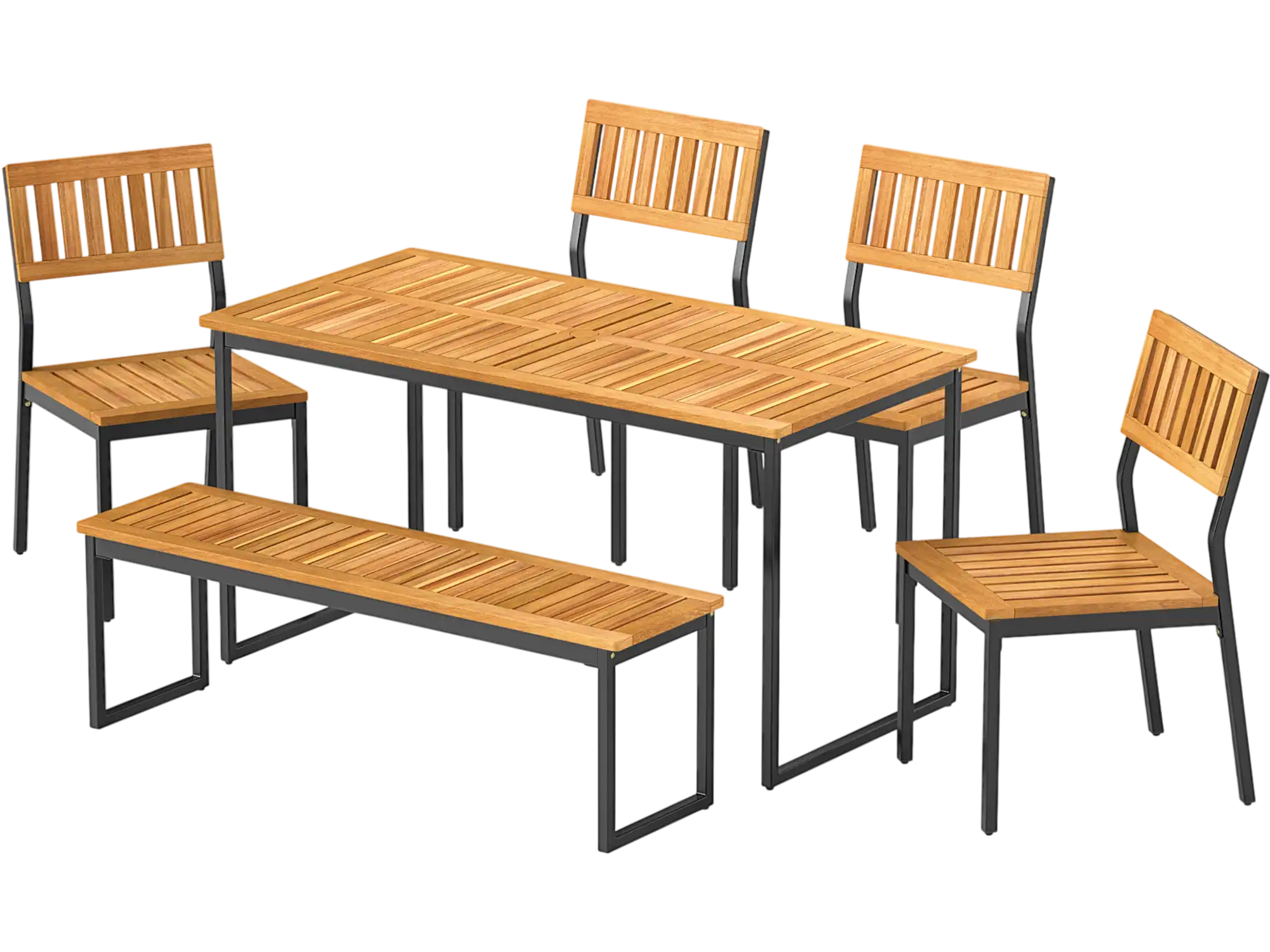 Costway 6-Pc Outdoor Acacia Wood Patio Dining Set w/ Bench 2